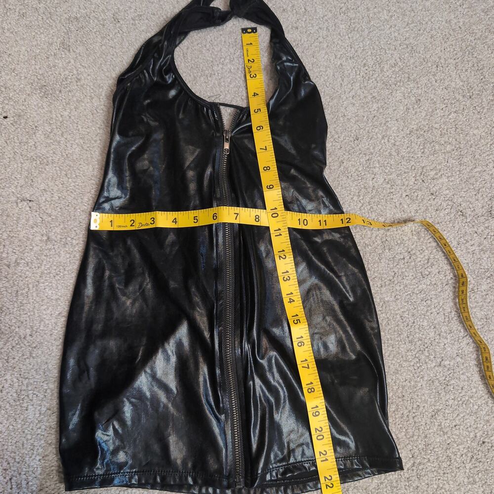 Black Faux Leather Halter Top With Lace Up Back - Picture 5 of 6